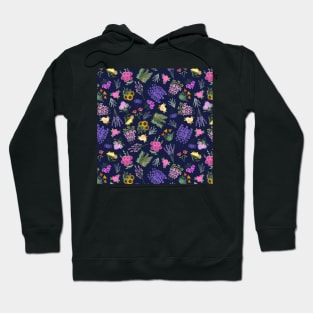 English Cottage Garden on Navy Background Hoodie